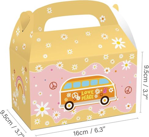 Na 12pcs اثنين من صناديق الحفلات الرائعة Retro Hippie Boho Favors Boxes Goody Treat Daisy Rainbow Theme Girls Decortations Decorations Supplies for Candy Chocolate Cookies in Kuwait