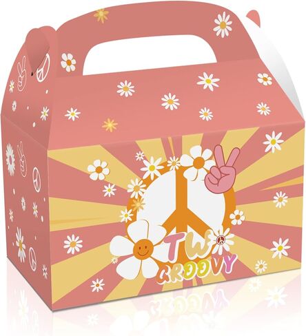 Na 12pcs اثنين من صناديق الحفلات الرائعة Retro Hippie Boho Favors Boxes Goody Treat Daisy Rainbow Theme Girls Decortations Decorations Supplies for Candy Chocolate Cookies in Kuwait