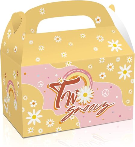 Na 12pcs اثنين من صناديق الحفلات الرائعة Retro Hippie Boho Favors Boxes Goody Treat Daisy Rainbow Theme Girls Decortations Decorations Supplies for Candy Chocolate Cookies in Kuwait