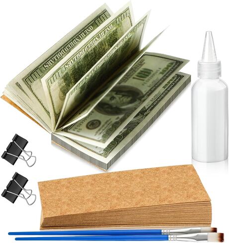 Fullhawl 12 Set Money Pad Kit 24 Pcs Kraft Paper Money Gift Holder DIY Padding Kit Includes 2oz of Notepad Padding Compound Cash Holder for Holiday in Saudi Arabia