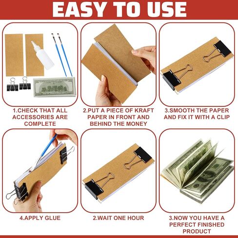 Fullhawl 12 Set Money Pad Kit 24 Pcs Kraft Paper Money Gift Holder DIY Padding Kit Includes 2oz of Notepad Padding Compound Cash Holder for Holiday in Saudi Arabia