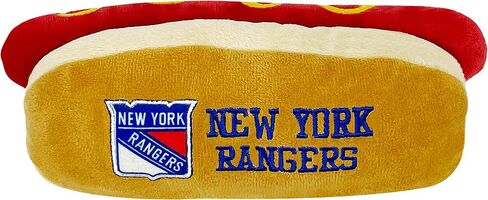 Pets First NHL New York Rangers HOT Dog Plush Dog & CAT Squeak Toy - Cutest HOT-Dog Snack Plush Toy for Dogs & Cats with Inner Squeaker & Beautiful Hockey Team Name/Logo 8 x 5 x 3 Inches in Kuwait