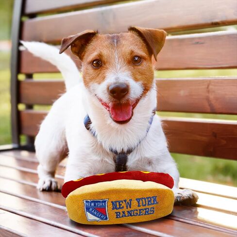 Pets First NHL New York Rangers HOT Dog Plush Dog & CAT Squeak Toy - Cutest HOT-Dog Snack Plush Toy for Dogs & Cats with Inner Squeaker & Beautiful Hockey Team Name/Logo 8 x 5 x 3 Inches in Kuwait