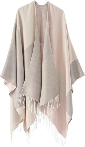 Verdusa Women's Fringe Shawls Wraps Winter Open Front Poncho Cape Oversized Cardigan Sweater in Saudi Arabia