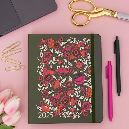 Vera Bradley 2025 Large Planner Daily & Monthly ، و 12 شهرًا أجندة غلاف مؤرقة في يناير 2025-ديسمبر 2025 ، ومخطط لطيف مع ملصقات ، وجيوب ، وربط دوامة (زهور شامبانيا خضراء) in Kuwait