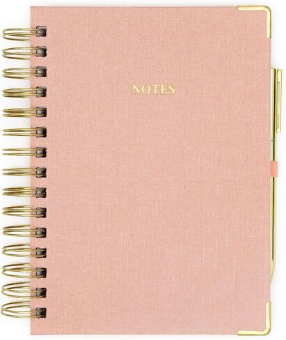 مجلة حلزونية مبطنة من Elyn ، كمبيوتر محمول Linen Hardcover مع قلم هلام ذهبي مطابق ، 252 صفحة ، 8 في × 5 بوصة - 100 GSM Pregium Paper ، دفتر حلزوني حديث للمنزل أو المكتب أو ملاحظات الكتابة ، (الكتان) in Kuwait