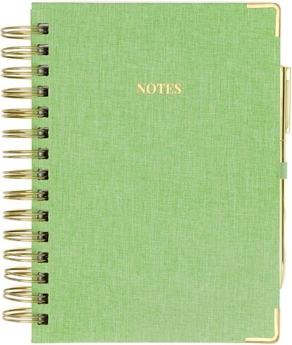 مجلة حلزونية مبطنة من Elyn ، كمبيوتر محمول Linen Hardcover مع قلم هلام ذهبي مطابق ، 252 صفحة ، 8 في × 5 بوصة - 100 GSM Pregium Paper ، دفتر حلزوني حديث للمنزل أو المكتب أو ملاحظات الكتابة ، (الكتان) in Kuwait