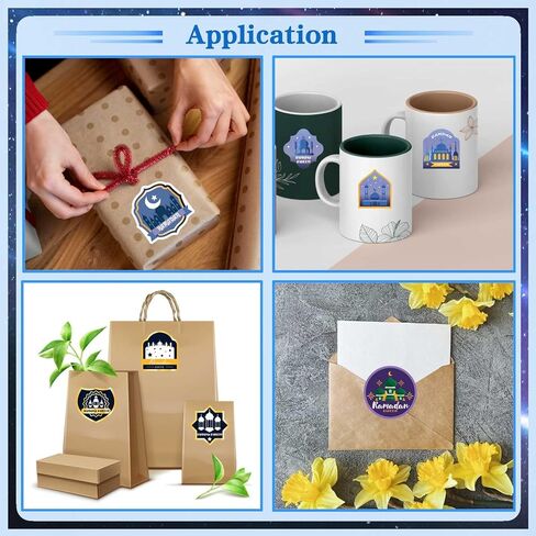 Eid Mubarak Stickers Ramadan Kareem Stickers Labels Gifts for Islamic Muslim رمضان مبارك Holy Kaaba Quran Ramadan Decoration for Eid Al Fitr Gift Box Tag, Islamic Muslim Ramadan Party in Kuwait