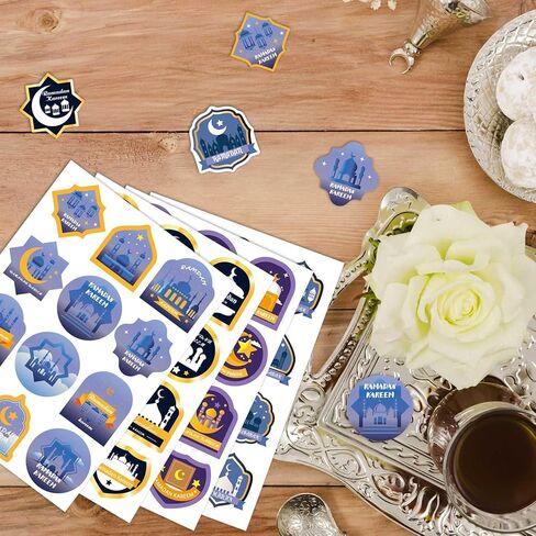 Eid Mubarak Stickers Ramadan Kareem Stickers Labels Gifts for Islamic Muslim رمضان مبارك Holy Kaaba Quran Ramadan Decoration for Eid Al Fitr Gift Box Tag, Islamic Muslim Ramadan Party in Kuwait