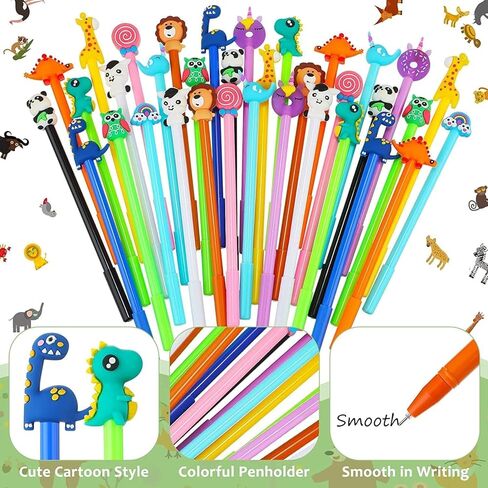 36 Pcs Cute Cartoon Gel Ink Pens, Kawaii Pens for Kids, Bulk Fun Pens, Random Animal Writing Pens for Birthday Present Prize Student Gift Cute School Supplies in Kuwait