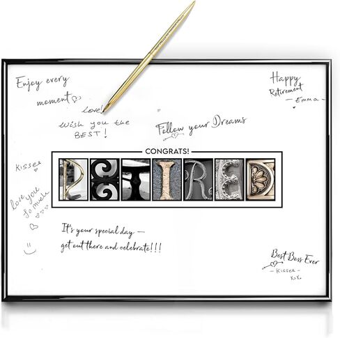 Framed Rose Gold Retirement Decorations Guest Book 12"x16" for Women - Happy Retirement Party Decorations - including Rose Gold Pen & Acrylic Glass - Unique Retired Gift in Saudi Arabia
