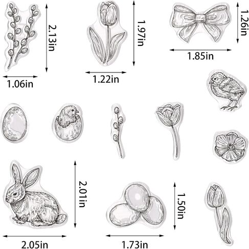 Threetols Easter Clear Stamps for Card Making, Bunny Eggs Clear Rubber Stamp Rabbit Flower Bow Stamps for Holiday Card Making Decor DIY Scrapbooking Transparent Album Decor Paper Craft in Saudi Arabia