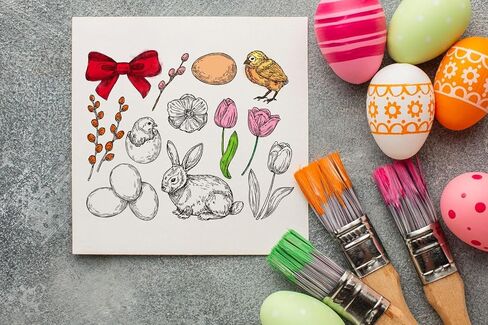 Threetols Easter Clear Stamps for Card Making, Bunny Eggs Clear Rubber Stamp Rabbit Flower Bow Stamps for Holiday Card Making Decor DIY Scrapbooking Transparent Album Decor Paper Craft in Saudi Arabia
