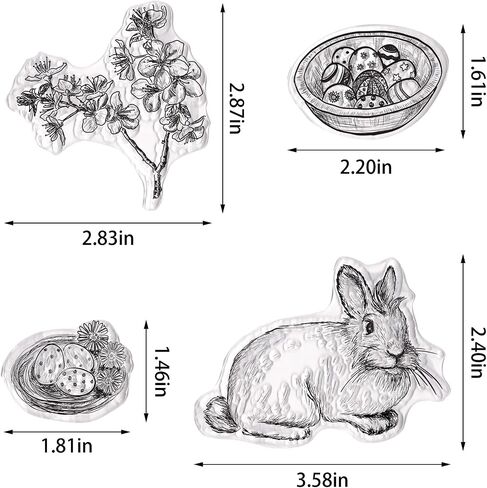 Threetols Easter Clear Stamps for Card Making, Bunny Eggs Clear Rubber Stamp Rabbit Flower Bow Stamps for Holiday Card Making Decor DIY Scrapbooking Transparent Album Decor Paper Craft in Saudi Arabia