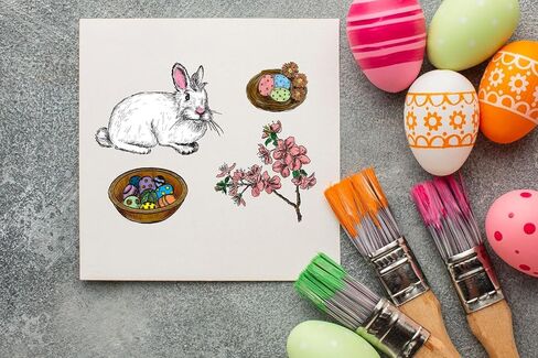 Threetols Easter Clear Stamps for Card Making, Bunny Eggs Clear Rubber Stamp Rabbit Flower Bow Stamps for Holiday Card Making Decor DIY Scrapbooking Transparent Album Decor Paper Craft in Saudi Arabia