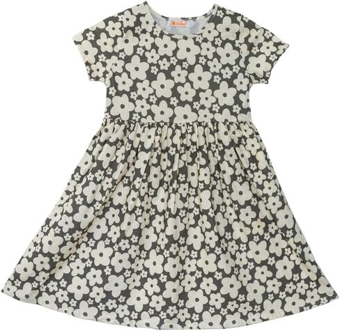 Portakal Toddler Girl Floral Dress Short Sleeve Cotton Casual Summer Clothes for Children 3 – 12 Years in Saudi Arabia