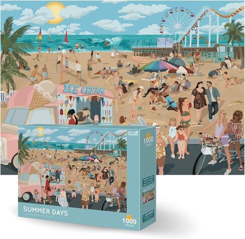 Theo's Puzzles 1000 Piece Puzzles for Adults - Playful Beach Scene with Ice Cream Truck Puzzle Detailing Fun Coastal Life Jigsaw Puzzles for Relaxing in Saudi Arabia
