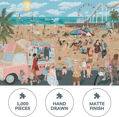 Theo's Puzzles 1000 Piece Puzzles for Adults - Playful Beach Scene with Ice Cream Truck Puzzle Detailing Fun Coastal Life Jigsaw Puzzles for Relaxing in Saudi Arabia