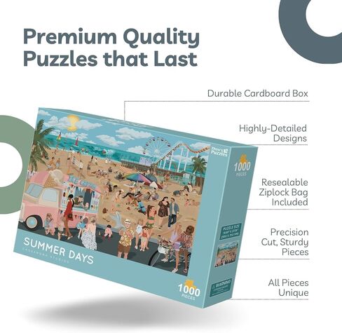 Theo's Puzzles 1000 Piece Puzzles for Adults - Playful Beach Scene with Ice Cream Truck Puzzle Detailing Fun Coastal Life Jigsaw Puzzles for Relaxing in Saudi Arabia
