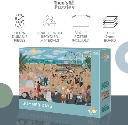 Theo's Puzzles 1000 Piece Puzzles for Adults - Playful Beach Scene with Ice Cream Truck Puzzle Detailing Fun Coastal Life Jigsaw Puzzles for Relaxing in Saudi Arabia