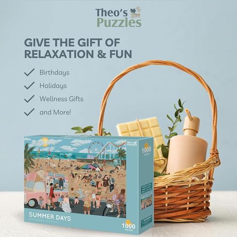Theo's Puzzles 1000 Piece Puzzles for Adults - Playful Beach Scene with Ice Cream Truck Puzzle Detailing Fun Coastal Life Jigsaw Puzzles for Relaxing in Saudi Arabia