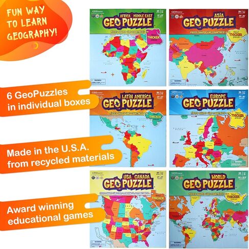 Geotoys Geopuzzle ، ألغاز بانوراما على شكل عالمي ، 68 PC Geography Puzzle ، لعبة الجغرافيا ولغز الخريطة ، ألغاز بانوراما للأطفال الذين تتراوح أعمارهم بين 6-9 سنوات in Kuwait