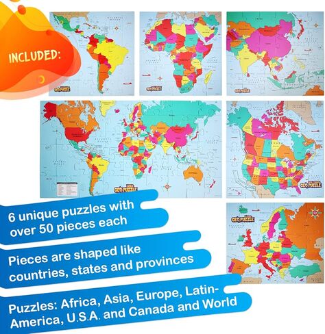 Geotoys Geopuzzle ، ألغاز بانوراما على شكل عالمي ، 68 PC Geography Puzzle ، لعبة الجغرافيا ولغز الخريطة ، ألغاز بانوراما للأطفال الذين تتراوح أعمارهم بين 6-9 سنوات in Kuwait