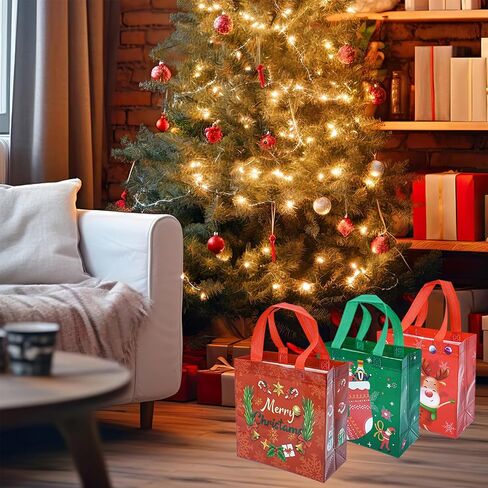 Iridescent Reusable Gift Bags with Handles - 12 Pcs Valentine's Day Gift Wrap Holographic Glossy Party Favor Bags, Shiny Goodie Tote Welcome Bag for Birthday, Wedding, Holiday, Shopping 8x4x10 Inch in Kuwait