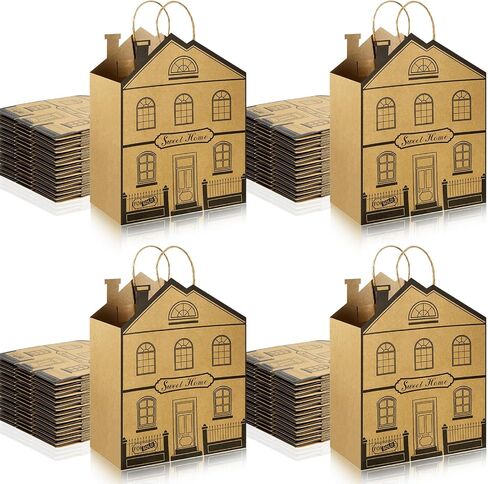 House Shaped Gift Bags Paper Gift Bags with Handles Real Estate Agent Gifts House Shaped Treat Bags Kraft Real Estate Party Bags Gift Wrap Bags for Real Estate Supplies Shopping Business (12 Pieces) in Kuwait