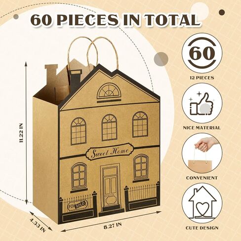 House Shaped Gift Bags Paper Gift Bags with Handles Real Estate Agent Gifts House Shaped Treat Bags Kraft Real Estate Party Bags Gift Wrap Bags for Real Estate Supplies Shopping Business (12 Pieces) in Kuwait