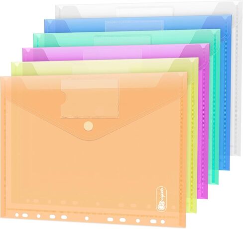 24 Pack Plastic Wallets A4, Clear Document Wallets, Envelopes Wallets Folders with Pocket/Hook and Loop Closure, 11 Hole Ring Binder Punched Plastic Folder in Saudi Arabia