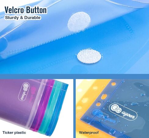 24 Pack Plastic Wallets A4, Clear Document Wallets, Envelopes Wallets Folders with Pocket/Hook and Loop Closure, 11 Hole Ring Binder Punched Plastic Folder in Saudi Arabia