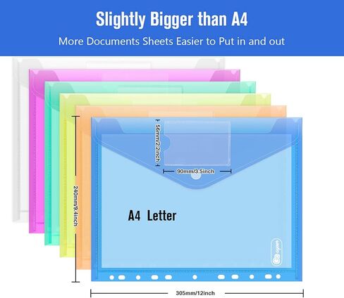 24 Pack Plastic Wallets A4, Clear Document Wallets, Envelopes Wallets Folders with Pocket/Hook and Loop Closure, 11 Hole Ring Binder Punched Plastic Folder in Saudi Arabia