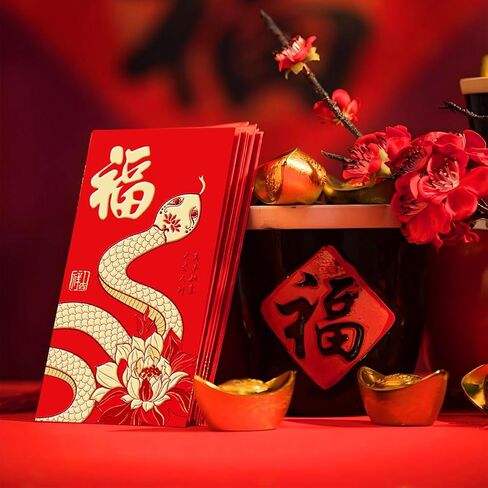 Red Envelopes Chinese New Year Snake Red Packet 2025, Lucky Money Envelopes for Lunar New Year, Gold Embossed Patterns Spring Festival Red Money Envelope, 2025 New Year Red Envelope (18-1) in Saudi Arabia