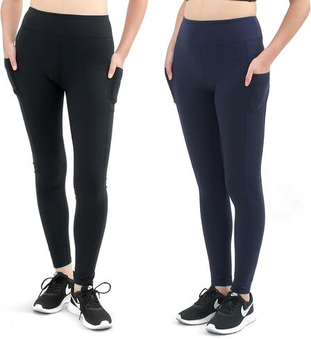 SATINA Gym Leggings for Women - Tummy Control Pants - Versatile for All Occasions - Workout Sets for Women, Comfortable Yoga Clothes - Plus Size Leggings - Workout Outfits - Black & Charcoal - 2 Pack in Kuwait