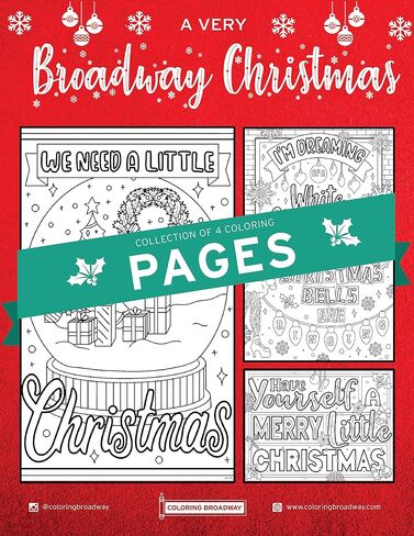 Coloring Broadway - A Very Broadway Christmas Coloring Pages (Set of 4), Broadway Musical Merchandise, Printed on Matte Card Stock (8 1/2" x 11"), Ideal Gift for a Broadway Theater Lover in Kuwait