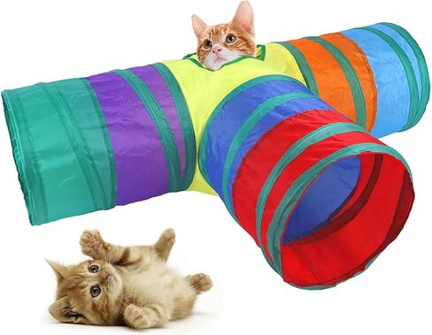iCAGY Cat Tunnels for Indoor Cats Interactive, Rabbit Tunnel Toys, Pet Toys Play Tunnels for Cats Kittens Rabbits Puppies Crinkle Pop Up 3 Ways Rainbow in Saudi Arabia