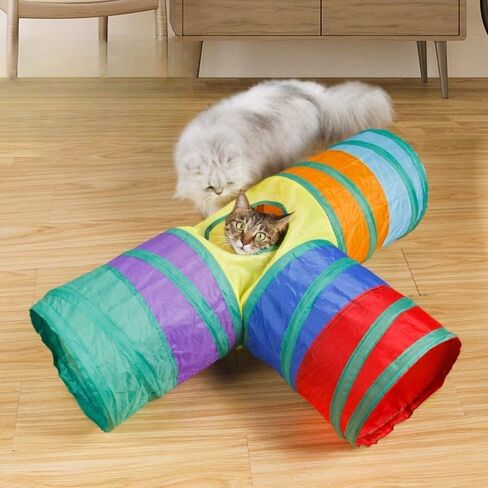iCAGY Cat Tunnels for Indoor Cats Interactive, Rabbit Tunnel Toys, Pet Toys Play Tunnels for Cats Kittens Rabbits Puppies Crinkle Pop Up 3 Ways Rainbow in Saudi Arabia