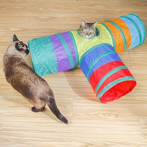 iCAGY Cat Tunnels for Indoor Cats Interactive, Rabbit Tunnel Toys, Pet Toys Play Tunnels for Cats Kittens Rabbits Puppies Crinkle Pop Up 3 Ways Rainbow in Saudi Arabia