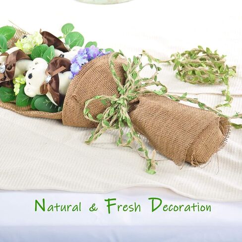 Naidiler 32 ft frlap leaf Ribbon Twine للحرف اليدوية لـ Safari ، Jungle ، Fairy Party ، Woodland Baby Shower ، Enchanted Forest Decorations Vines Decor in Kuwait