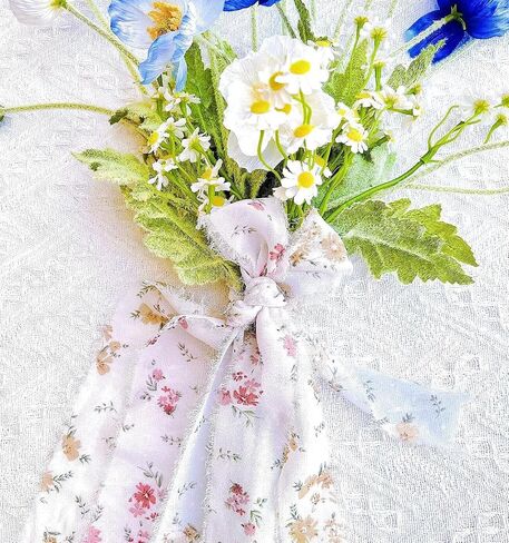 3 Roll 1.5In Wide 16 Yard Floral Chiffon Ribbon Fringe Silk Ribbon Handmade Frayed Edges Ribbon for Christmas Wedding Party Decor, Bridal Bouquet, Gift Wrapping, DIY Crafts in Saudi Arabia