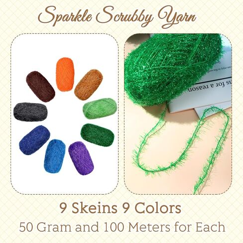Timgle 9 Skeins Scrubby Yarn for Dishcloths Rainbow Sparkly Yarn for Crocheting Knitting Dishwashing Dishcloths Craft Project(Dark Color) in Saudi Arabia