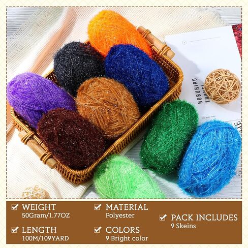 Timgle 9 Skeins Scrubby Yarn for Dishcloths Rainbow Sparkly Yarn for Crocheting Knitting Dishwashing Dishcloths Craft Project(Dark Color) in Saudi Arabia