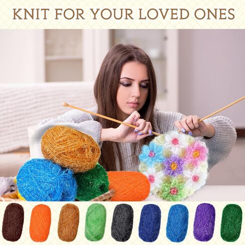 Timgle 9 Skeins Scrubby Yarn for Dishcloths Rainbow Sparkly Yarn for Crocheting Knitting Dishwashing Dishcloths Craft Project(Dark Color) in Saudi Arabia
