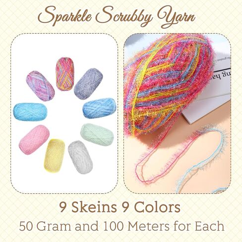 Timgle 9 Skeins Scrubby Yarn for Dishcloths Rainbow Sparkly Yarn for Crocheting Knitting Dishwashing Dishcloths Craft Project(Dark Color) in Saudi Arabia