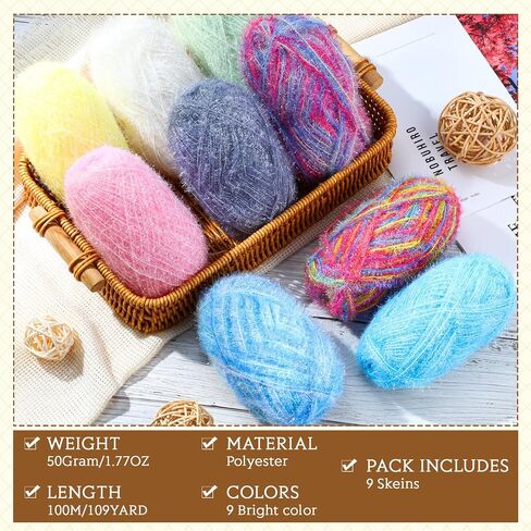 Timgle 9 Skeins Scrubby Yarn for Dishcloths Rainbow Sparkly Yarn for Crocheting Knitting Dishwashing Dishcloths Craft Project(Dark Color) in Saudi Arabia