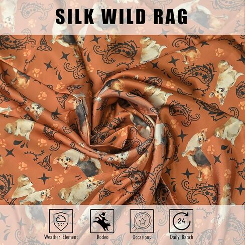 Western Cowboy Wild Rag Silk Scarf Bandana Neck Wrap Square Silky Tooled Leather Brown & Teal 38'' Scarves For Men & Women in Saudi Arabia