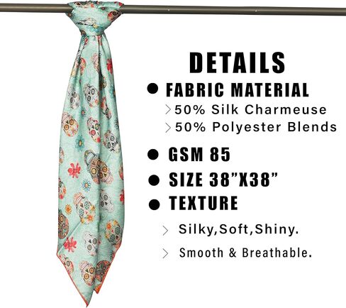 Western Cowboy Wild Rag Silk Scarf Bandana Neck Wrap Square Silky Tooled Leather Brown & Teal 38'' Scarves For Men & Women in Saudi Arabia