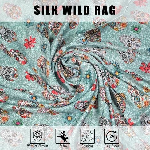 Western Cowboy Wild Rag Silk Scarf Bandana Neck Wrap Square Silky Tooled Leather Brown & Teal 38'' Scarves For Men & Women in Saudi Arabia