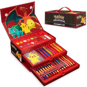 Pokemon Art Supplies for Kids, 40+ Pcs, Painting Coloring Set Travel Case - Gifts for Kids (Black/Red)